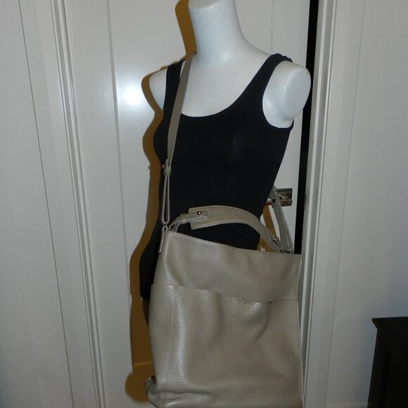 All Saints Mast Taupe Pebbled Leather Convertible Crossbody Shoulder Tote Bag - Picture 3 of 16